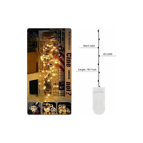 Batteridrivna LED-ljusslingor - 2M 20LED Micro Fairy Lights Koppartråd IP65 Vattentät Dekorativ LED-girlang för inomhus, jul, Ou