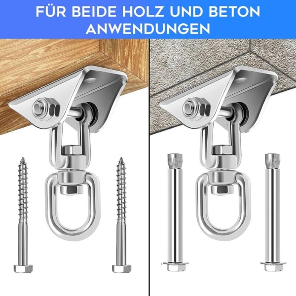 Heavy Duty Ceiling Hook with SUS304 Stainless Steel 360° Rotation 4 Fixing Screws for Concrete Wood Sets Yoga Hammock Hanging Chair Two-Piec