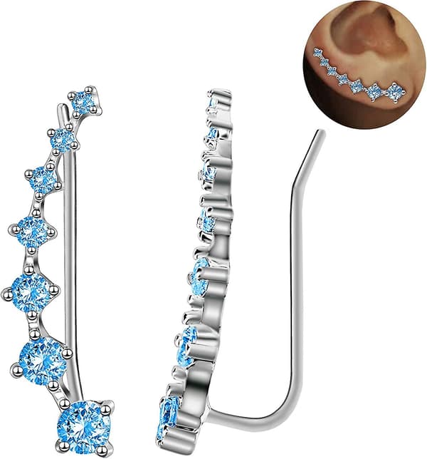 Sterling sølv øreringe med fuld diamant, allergivenlige øreringe (blå diamant)