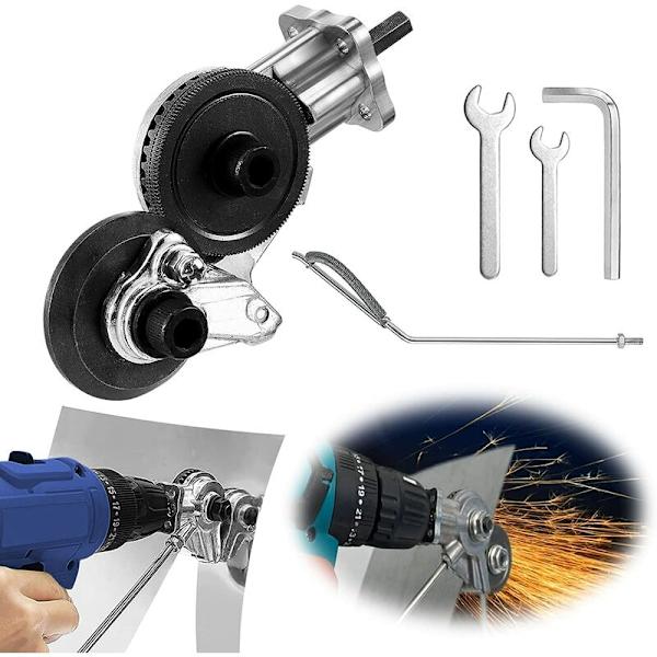 Plateklipp for elektrisk drill, dobbelthode plateklipp for kutting av jern, stål, kobber, aluminium (egnet for 12V/21V litium elektrisk drill)