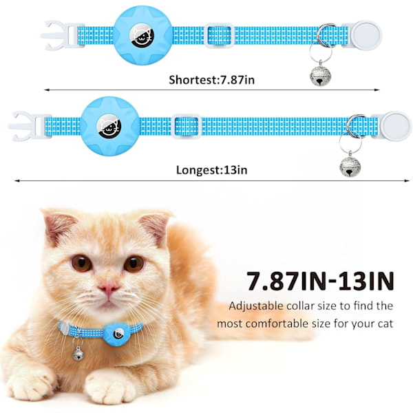 AirTag Katt Halsband, GPS Tracker med Reflexdesign och Säkerhetsspänne, Lätt Kattungehalsband med Bjällra (Grå/Självlysande Blå)