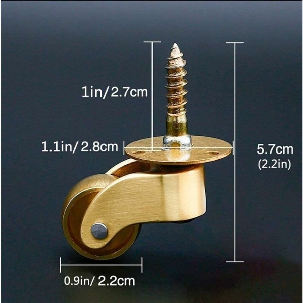 Universal Brass Furniture Casters, Solid Brass Casters, 360 Degree Rotating Swivel Casters, Load Capacity 75kg, Screws Not Included,3pcs