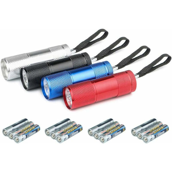 4 st LED-ficklampa, minifyrlampa inklusive 12 batterier, vattentät ficklampa för barn eller vuxna cykling camping läsning promenader vandring Wor