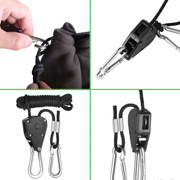 Sats med 4 st 1/8\" kraftiga spärrblock för justerbar upphängning av replyftblock Lanyard rep hängare kajak och kanot båge rep lås T