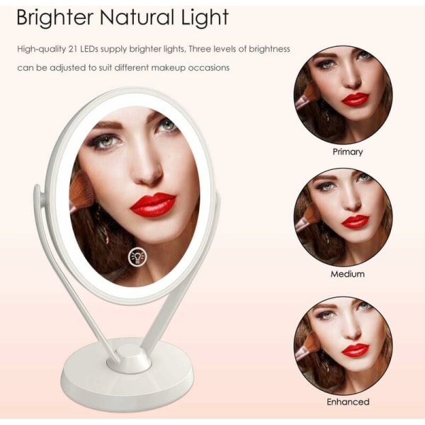 LED-belyst makeup spejl 1x/7x forstørrelse dobbeltsidet, USB genopladelig belyst makeup spejl, 360 graders roterbar, touch-kontakt