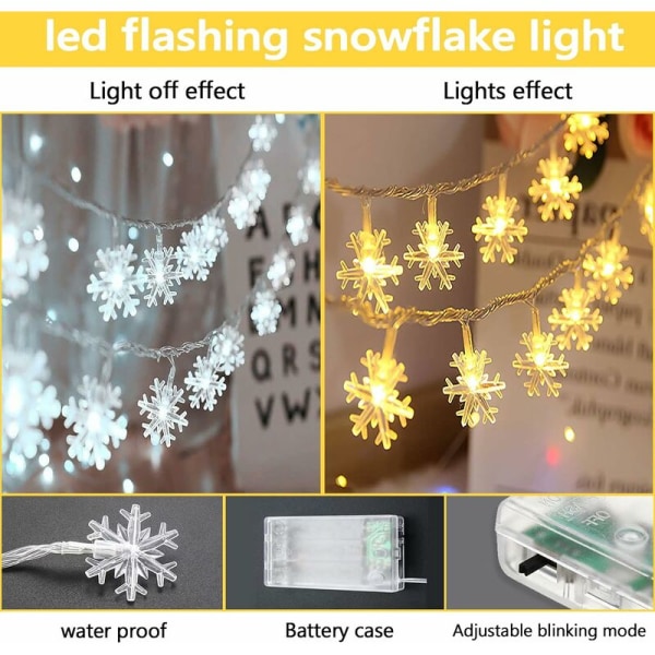 SChristmasflake lys 6M 40LED lyskæde LED guirlander lyse jule SChristmas flake fe lys fe lys dekoration varmt hvidt