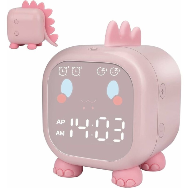 Sødt børnevækkeur, multifunktionelt justerbart natlys Countdown Snooze Voice Control genopladeligt ur (pink)