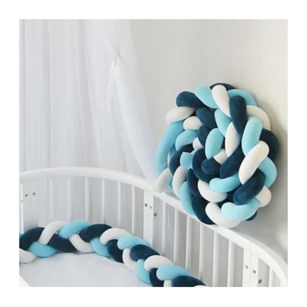 3M flätad sängkant i mörkblå och blå och vit Baby sängkant-DENUOTOP
