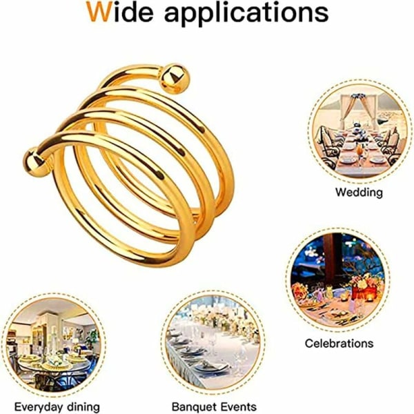 Servietringe og -holdere, 6 stk. Metal Servietring Serviet Loop Holder til Borddekoration (6 stk.-Spiral, Guld) HIASDFLS