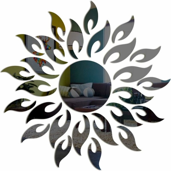 DIY Solsikke Dekorativt Spejl Vægklistermærke, 3D Akryl Sol Blomster Spejl Stue Soveværelse Art Deco Vægklistermærke (Sort)