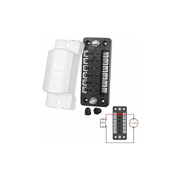 12v bilsikringboks 6 vejs sikringsboks til ATO/ATC 1-20A sikring DC32 V M5 skrueforbindelse sikringsholder med sikring (6 vejs uden negativ pol)