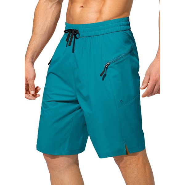 Snabbtorkande badshorts för män med ficka med dragkedja, badshorts för män - Utan meshfoder - XL - Sjögrön