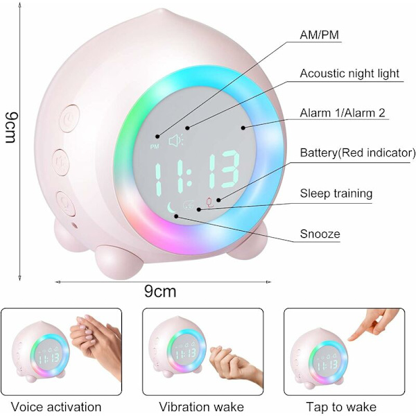 Barnklocka, USB-laddning digital LED-ljus, nattljus väckarklocka för flickor pojkar justerbar volym snooze väckarklocka rosa HIASDF