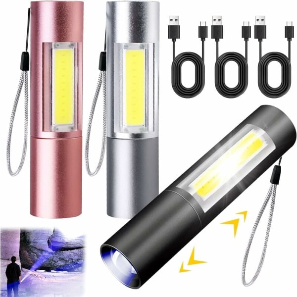 USB Rechargeable LED Torch, 3 Piece Ultra Powerful Zoomable LED Flashlight, Tactical Lamp, 3 Waterproof Lighting Modes, Torch for Household,