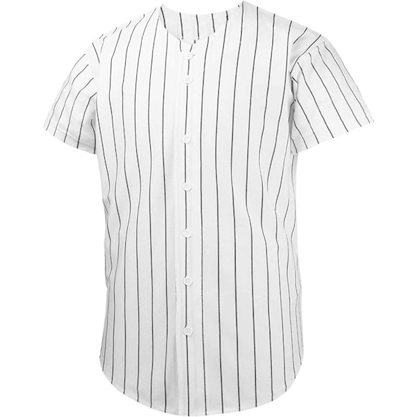 Baseballjakke til mænd, skjorte med knapper, kortærmet mode hip hop sportstøj - Størrelse L - Stribet