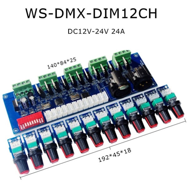 Ny 12CH LED DMX512 Dekoder DC12V-24V 12 Kanaler 4 Grupper DMX Dekoder DMX512 Dimmer 3P RJ45 Manuell Styrenhet Vred
