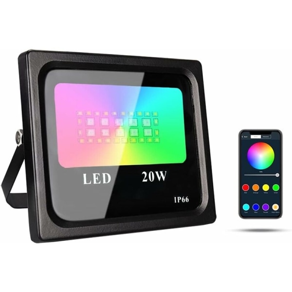 20W RGB LED flomlys, fargehagelys med musikkrytme APP-kontrollert innendørs utendørsbelysning 2700k-6500k varmt og kaldt lys- IP66 W