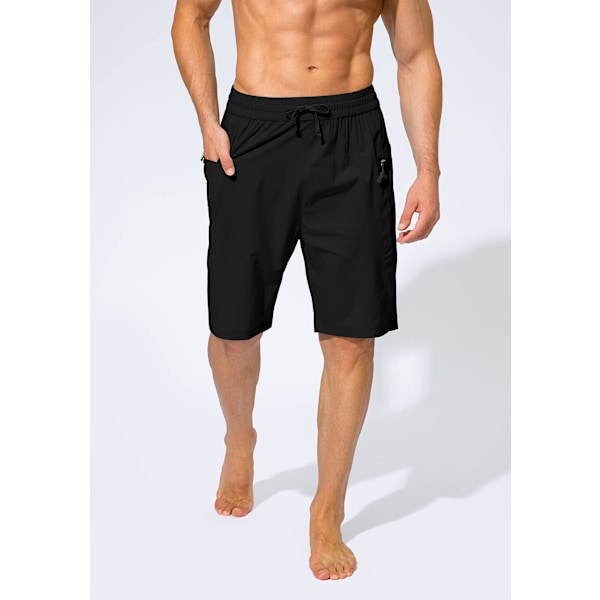 Badebukser til mænd, hurtigtørrende strandshorts med lynlåslomme, badebukser til mænd - uden mesh-foring - XL - Sort