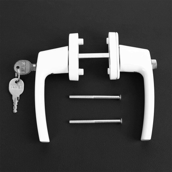 Solid tykt spakhåndtak med dobbel ende med nøkler for dør og vindu (hvit)