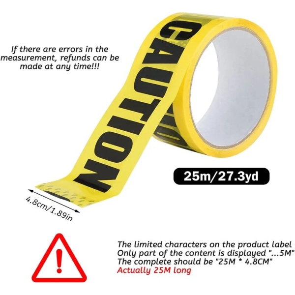 Advarselstape, 25M FORSIGTIG Klæbende sikkerhedstape Gul advarselstape til brug på arbejdspladsen og farlige områder (sort/gul)