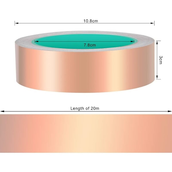 Alumiiniteippi, kaksipuolinen johtava teippi kitaraa varten, EMI-suojaus, maadoitus ja juottaminen (30 mm x 20 m)