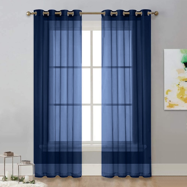 Extra Långa Marinblå Skira Gardiner - 269 cm Längd (Set om 2) - 137 cm Breda Öljetter för att Filtrera Ljus i Sovrum och Vardagsrum