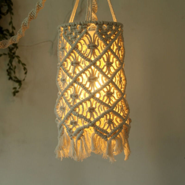 Lamp skärm hängande lampa lock vävd taklampa bur skydd ljuskrona dekorationer för takfläkt lampa vävd lampskärm bohemisk inredning-20x40CM-DE