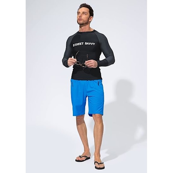 Badebukser til mænd, hurtigtørrende strandshorts med lynlåslomme, badebukser til mænd - Uden mesh-foring - XL - Søblå