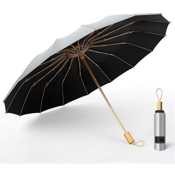 Stærk vindafvisende 3-foldet 16k manuel paraply mænd parasol kvinder regn store paraplyer super solbeskyttelse og UV Pink