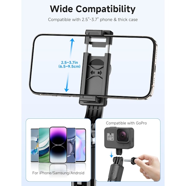 Bærbar Selfie Stick, 4 i 1 Udtrækkelig Telefon Tripod Stand med Aftagelig Trådløs Fjernbetjening & Telefonholder 360° Roterende Mini Rejse Tripod Kompatibel