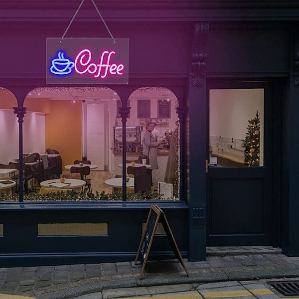 Kaféskylt, USB-driven kaféskylt med metallkedja, LED-kaféskyltar för väggdekor, kafé, restaurang