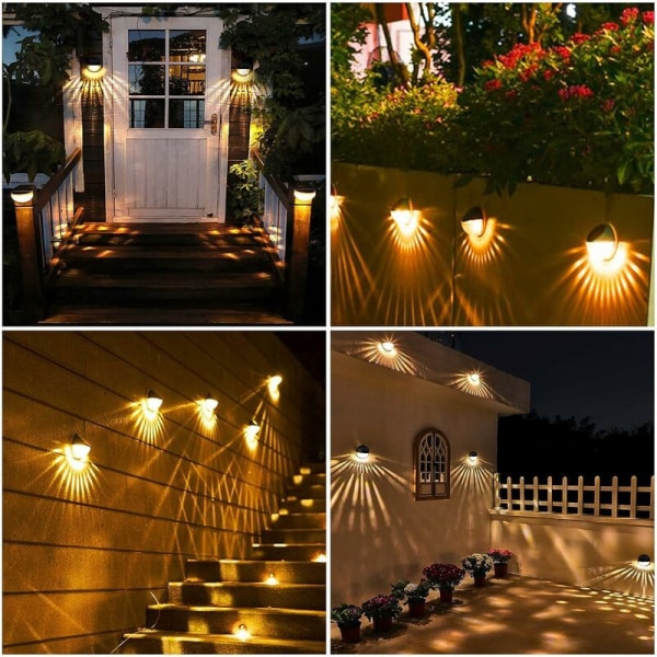 Solar Lamp Set of 2 LED Solar Lamps Outdoor Wall Light IP65 Waterproof Decorative Wall Lighting Warm White Light, Fence Lamp Wall Terrace Ga