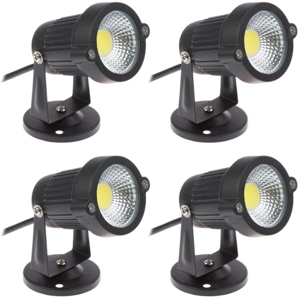 Sett med 4 stk. COB LED-spotlight 5W 220V Justerbare hagespotlights Utendørsbelysning Hage Terrasse（Kald hvit）