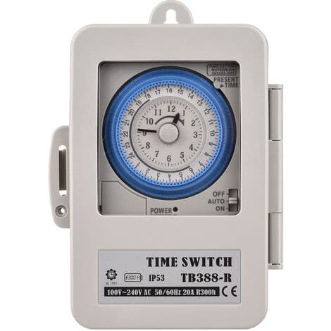 24-timmars mekanisk timer 15-minuters timer Timer IP53 Skyddsklass med batteri TB388R AC100-240V Grå