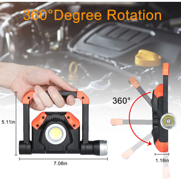 Outdoor Rechargeable LED Flood Light Portable and Flexible Work Light 360° Rotation with Rechargeable Battery Equipped with 5 Lantern Modes