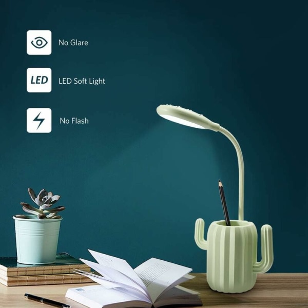 Børne skrivebordslampe, VADIV LED skrivebordslampe Touch dæmpbar senglampe læselampe genopladelig skrivebordslampe trådløs penneholder - Grøn-Fei Yu