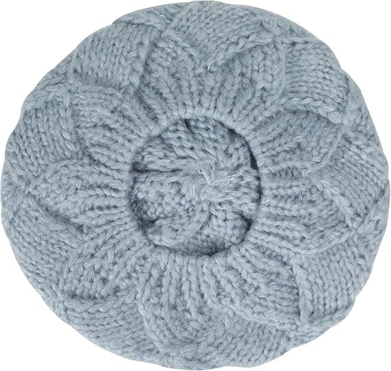 Blå Dam Vinter Stickad Basker Hatt Mode Fuskpäls Pom Pom Varm Ber