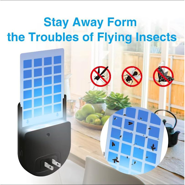 Universal (Pakke med 1 Innendørs Flygende Insektfelle for Fluer, Fruktfluer, Knott, Møll og Andre Insekter, 2-i-1 Justerbar UV og LED Nattlys (Svart)