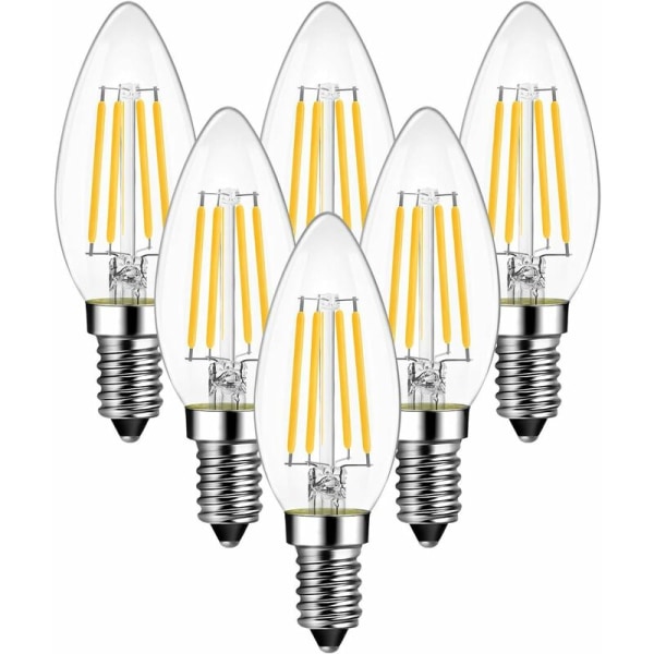 4W E14 LED-glödtrådsljuslampa, 470lumen Motsvarar Vintage 40W halogenlampa, varmvit 2700K, ej justerbar, paket med 6 [Energiklass