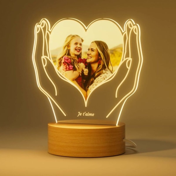 Hjerteformet nattlys Personlig fotoramme med lysende fotogaver til mamma Kone Par Soveromsdekor Morsdag Valentinsdag C