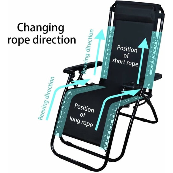 4-delt erstatningskabel til Zero Gravity-stol, universel tilbagelænet elastiske snørebånd / loungestol tilbehør reparationsværktøjssæt, elastisk stol