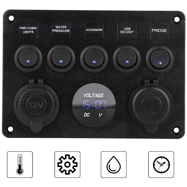 5-vejs 12v/24v Inline-sikring Box Led-kontaktpanel Dobbelt USB Bil Båd Lastbil