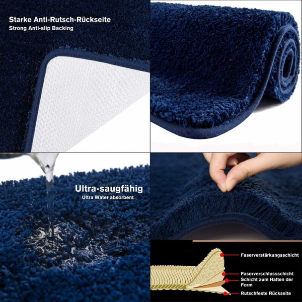 Sklisikker ekstra tykk badematte i mikrofiber, absorberende dusjmatte for baderomsmaskin tykk (marineblå, 50 x 80 cm) - Denuotop