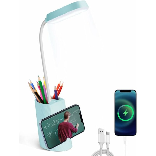 Bordslampa för barn, dimbar Touch LED-bordslampa 3 ljusstyrkanivåerRe Laddbar djurbordslampa sladdlös, pennhållare och stativ - Blue-F