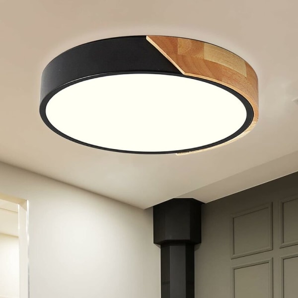 LED Ceiling Light, Wood Ceiling Light,24W Modern Round Wooden LED Ceiling Lights,Natural White 4500K Ceiling Light Fixture Ø30CM Living Room