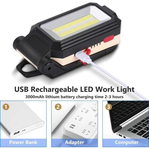 LED arbejdslys Campinglys Genopladelig LED projektør Genopladelig arbejdslys COB værkstedslampe lommelygte med magnetisk bund til Ga