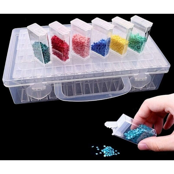 Diamantmålning Box, Varje Förvaringslåda med 64 Minifack, Rutnät, 5D Diamantmålning Verktyg och Korsbehållare Tillbehör för DIY-Fe