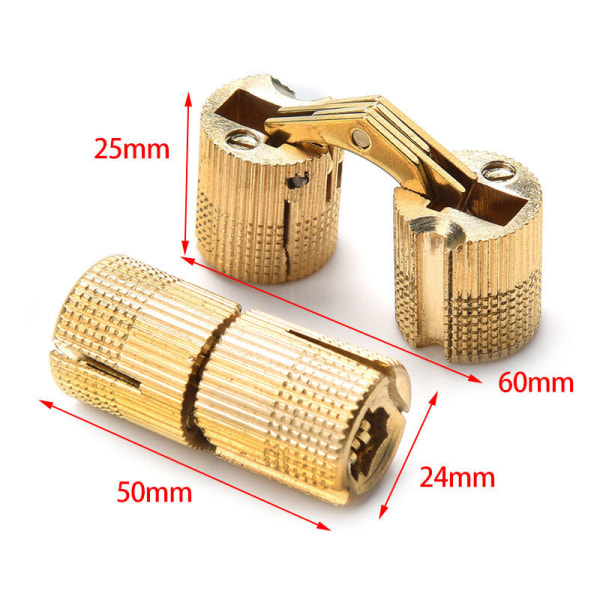 10 Pcs Brass Cylinder Hinges, Hidden Invisible Barrel Hinge for DIY Wooden Door Cabinet Caravan, 24 mm