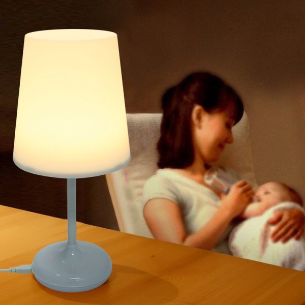 Skrivebordslampe med dimbar LED trykksensor nattlys bordlampe med USB-lader fjernkontroll for kontor soverom familie