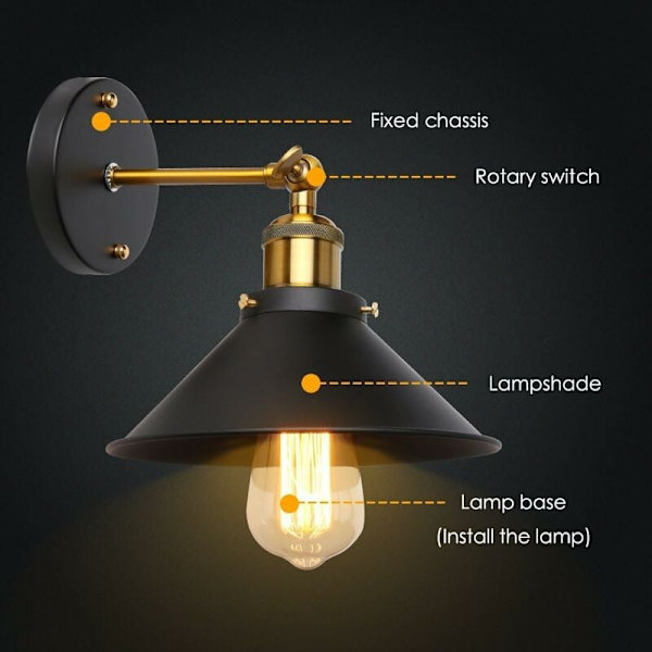 Retro vägglampa industriell stil justerbar vintage mässingsfinish vägglampa för heminredning, restauranger, kafé (110-220V, E27-sockel, glödlampa
